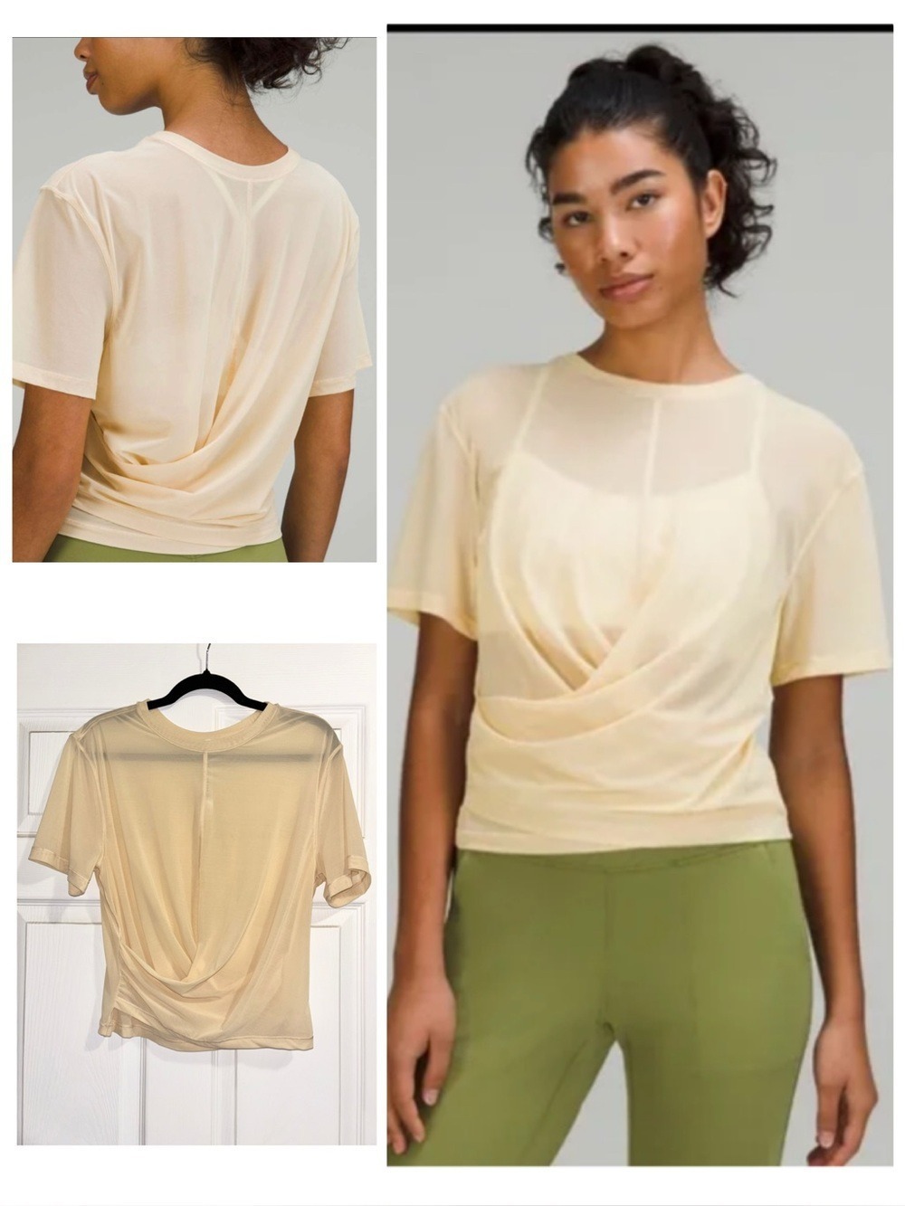 Lululemon Lightweight Mesh Reversible Yoga T-Shirt Prosecco Soft Yellow Size 6